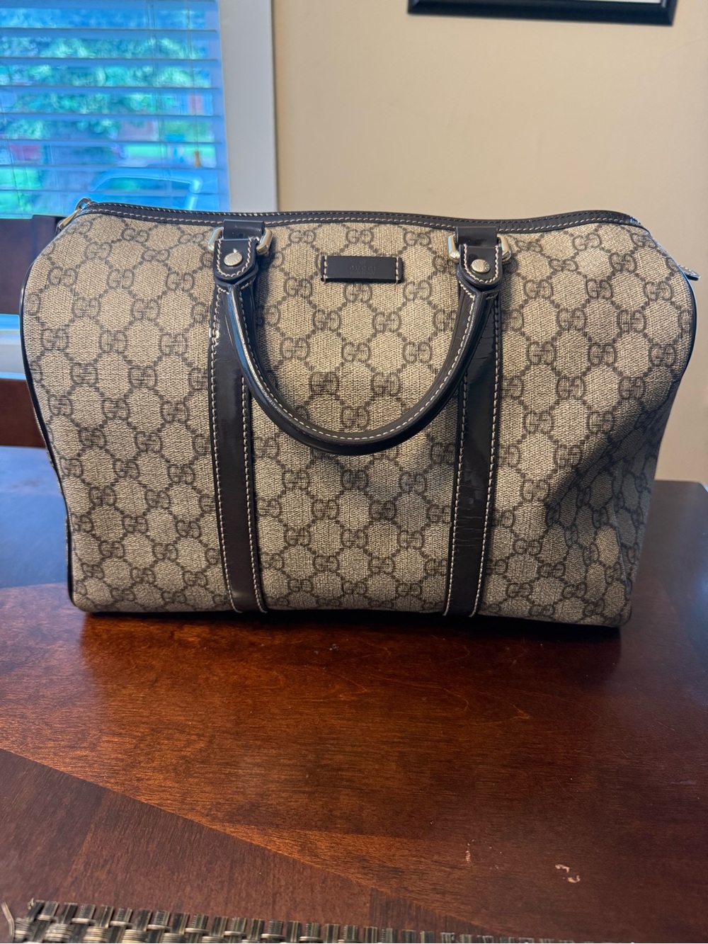 Gucci Beige & Brown Monogram Boston Bag